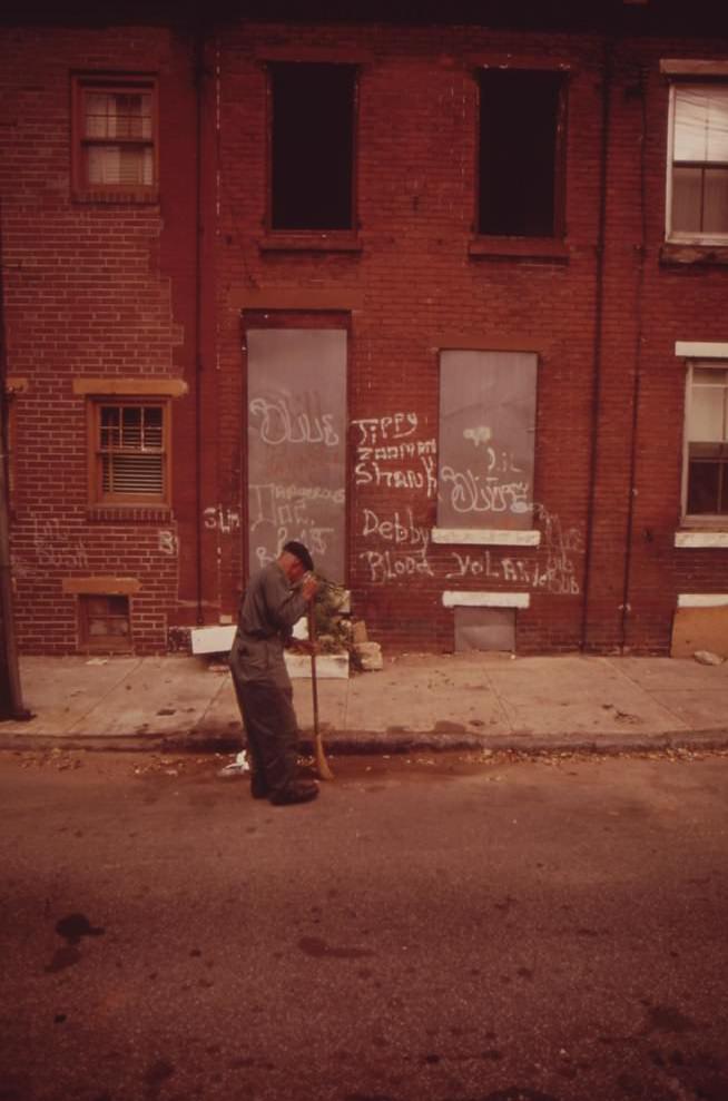 Abandoned House And Street Sweeper In North Philadelphia, August 1973