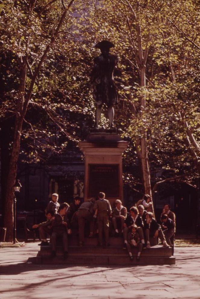 Independence Square: Boy Scouts Gather At Statue Of Commodore John Barry, August 1973