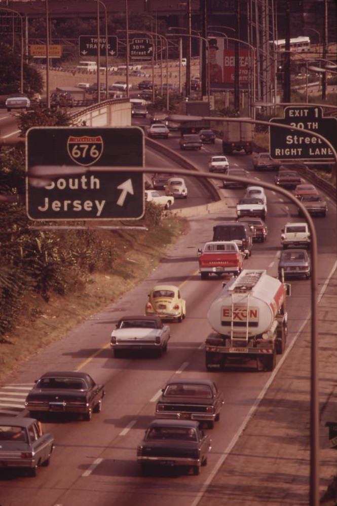 Schuykill Expressway (I-676) Speeds Traffic Between Center City And The Northern And Western Suburbs, August 1973