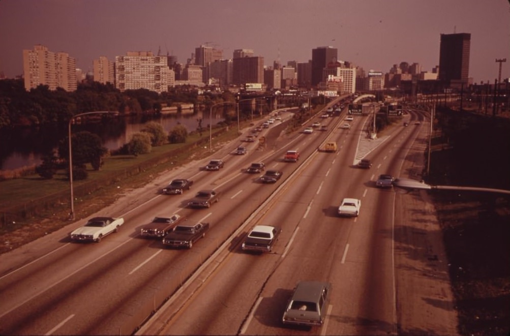 Schuykill Expressway (I-676) Speeds Traffic Between Center City And The Northern And Western Suburbs, August 1973