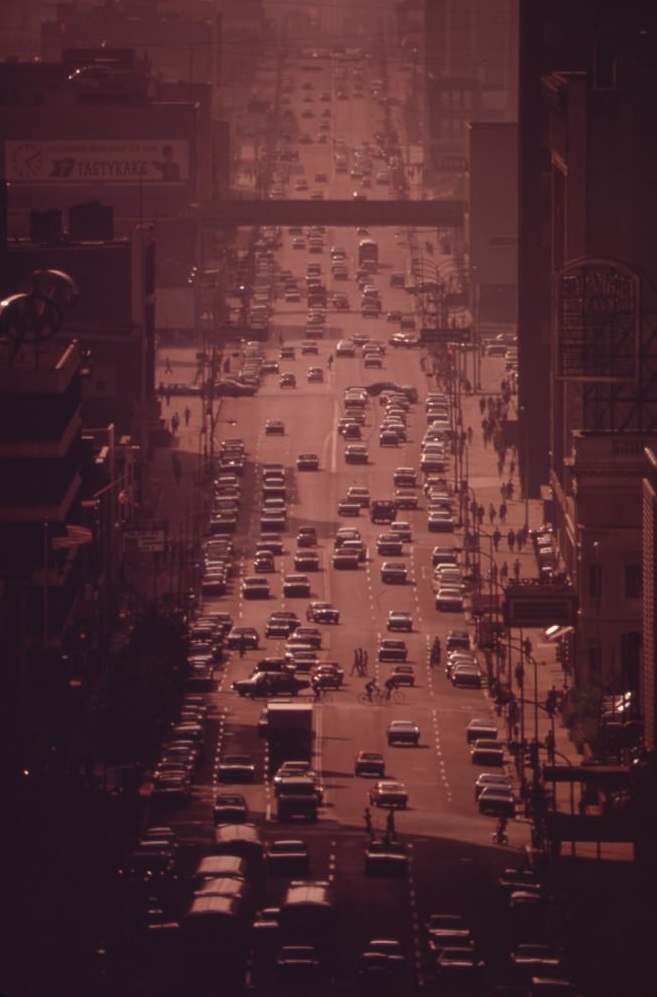 Traffic On Market Street, Philadelphia's Main East-west Artery, Looking West, August 1973