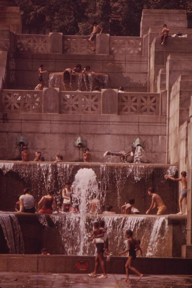 Cooling Off In One Of The Fountains Around The Philadelphia Museum Of Art, August 1973