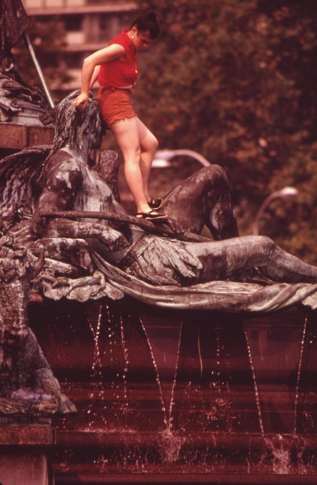 Cooling Off In One Of The Fountains Around The Philadelphia Museum Of Art, August 1973