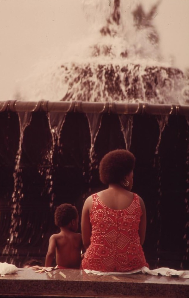 Cooling Off Beside Fountain At Philadelphia Museum Of Art, August 1973