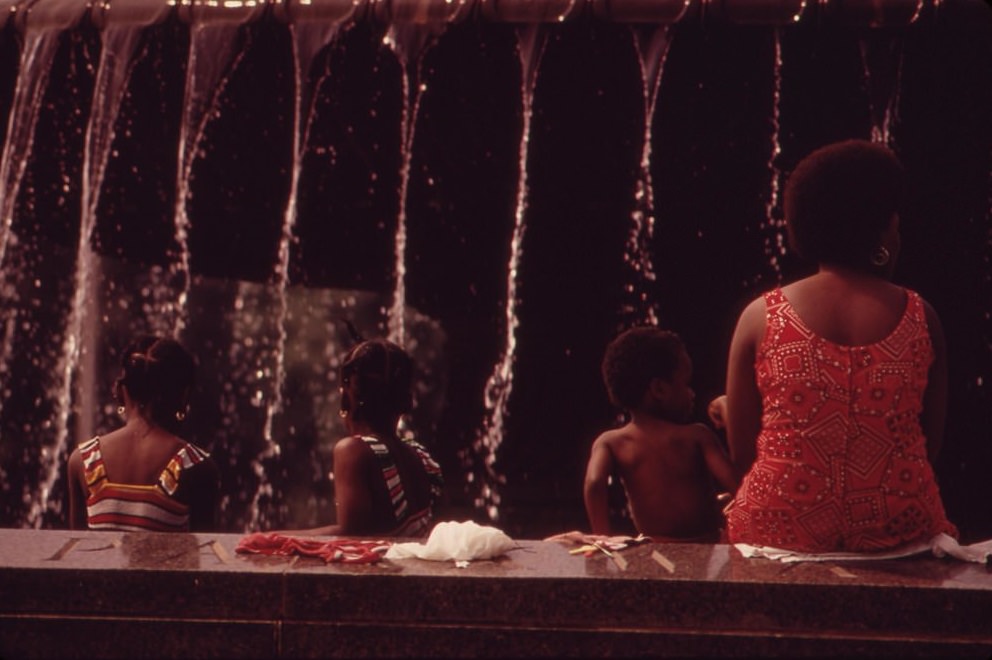 Cooling Off Beside Fountain At Philadelphia Museum Of Art, August 1973