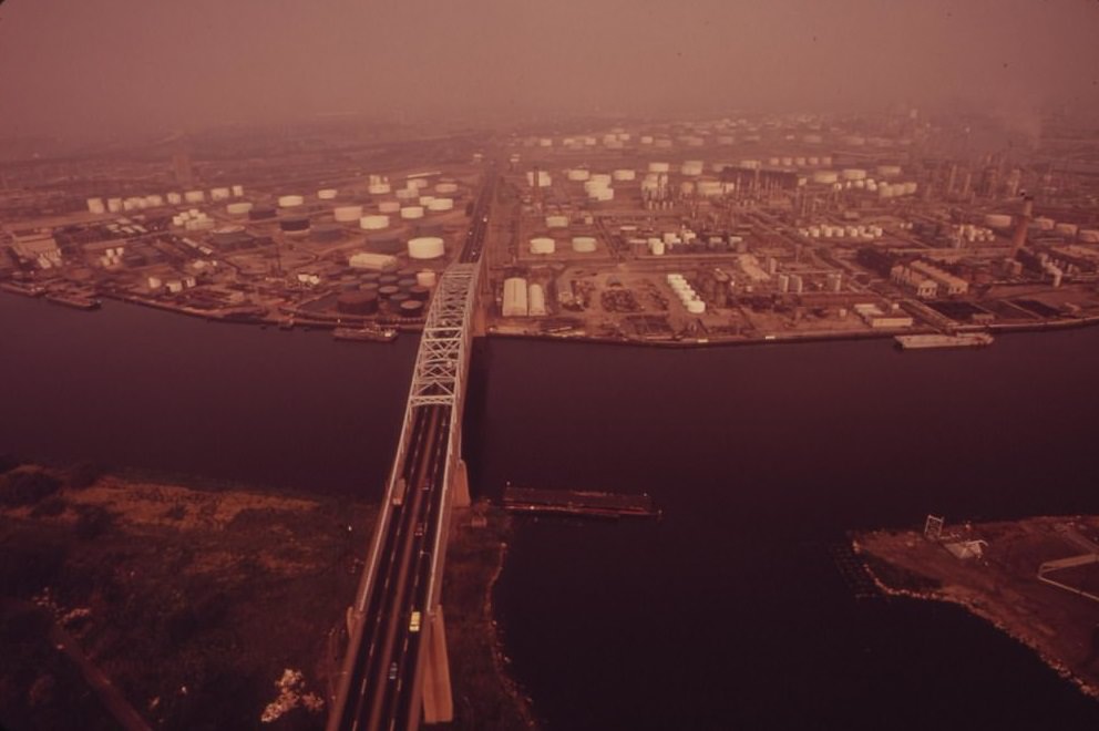 Gulf And Arco Plants. Penrose Bridge Across The Schuykill River, August 1973