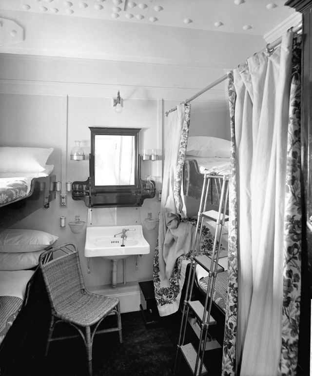 Aquitania's 2nd Class stateroom C265. An outside four-berth, it was located on the Shelter Deck (Deck C), May 1914