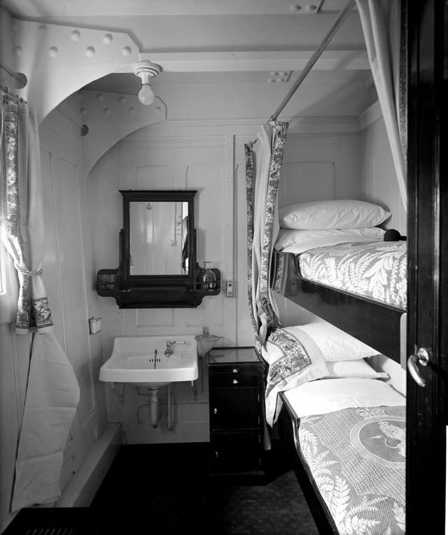 Aquitania's 2nd Class stateroom E27. This two berth outside stateroom was on Main Deck (E Deck), May 1914