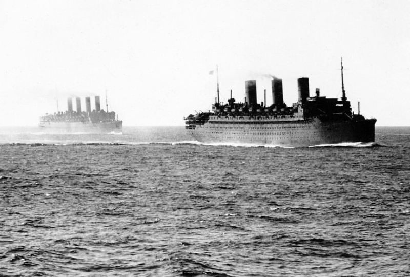 Aquitania and Île de France during Operation Pamphlet, circa 1943