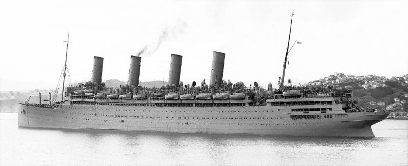 Cunard's Aquitania at Wellington, New Zealand during WWII, circa 1943