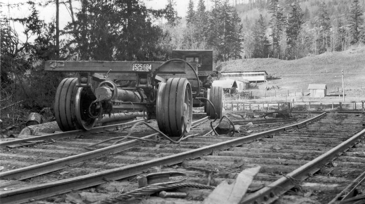 Empty Mack Truck on Rails at The Bottom of The Incline Waiting To be Rigged & Yarded up The Incline, 1926