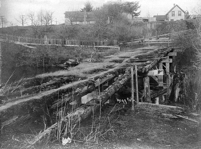 Military bridge built across Whatcom creek by George Pickett