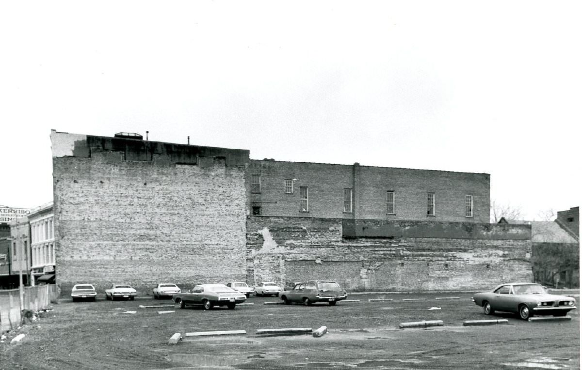 Looking North Across Parking Lot at Corner of King and Market, 1970s
