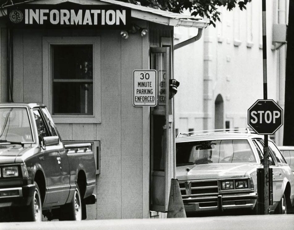 Student/ visitor parking lot at Central Piedmont Community College, 1980s