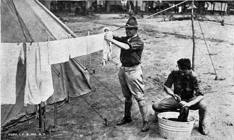 Soldiers from Camp Greene washing their uniforms, 1917