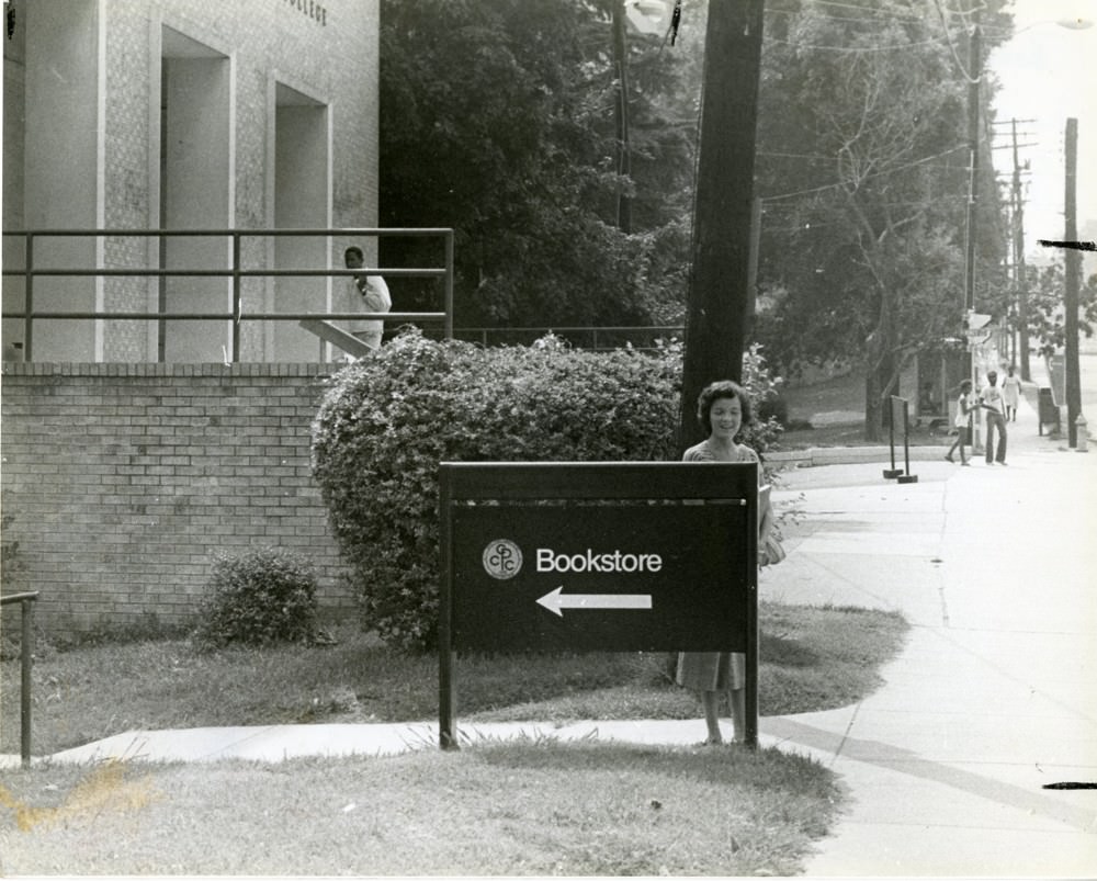 the sign for the bookstore in the basement of Garinger (Central high), 1980s