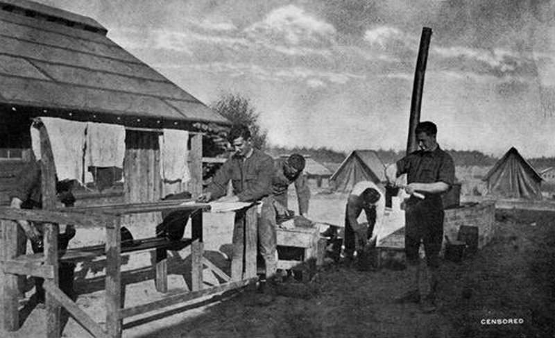 Soldiers doing kitchen duties at Camp Greene, 1919