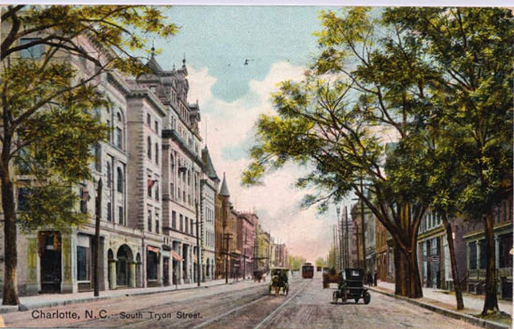 South Tryon Street in Charlotte with a view of the Trust Building on the left, 1900