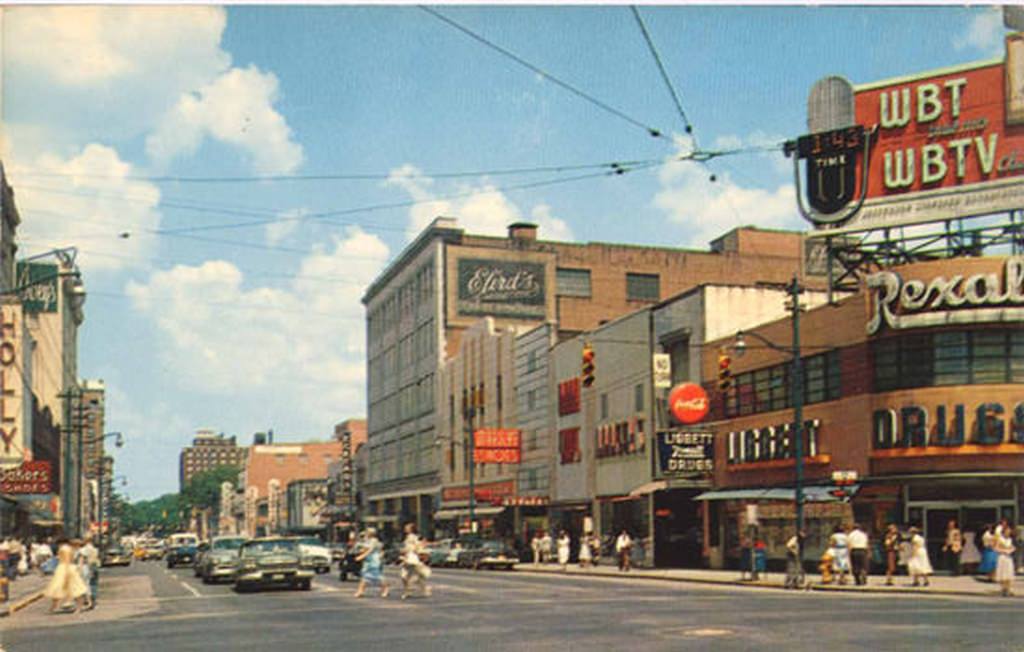 The intersection of Trade & Tryon Streets (the Square), 1955