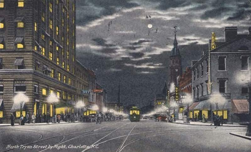Tryon (North) Street at night, 1926