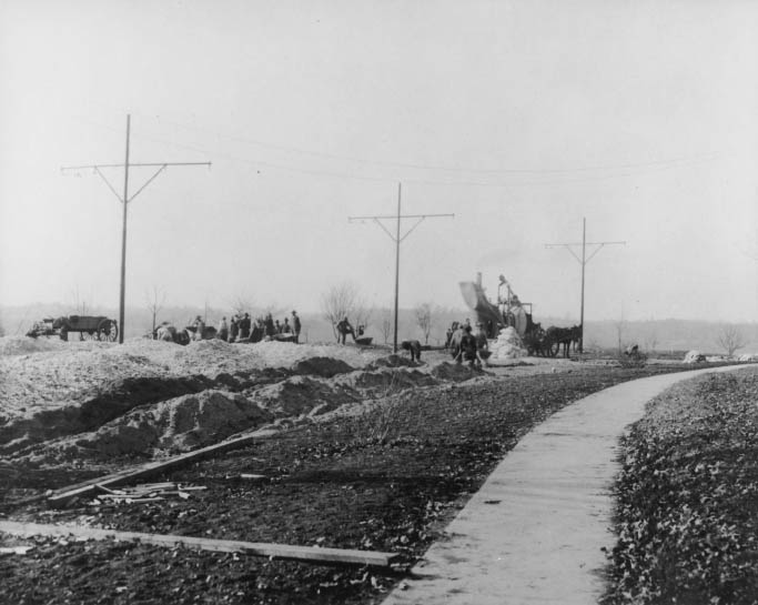 Myers Park Laying Streetcar Tracks, 1912