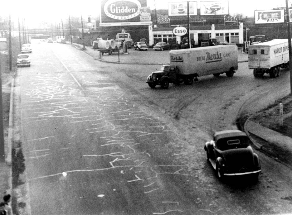 Look south on Tryon Street from Dalton Avenue intersection, 1950