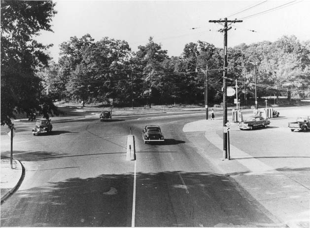 Providence Road looking west toward Queens Road, 1950