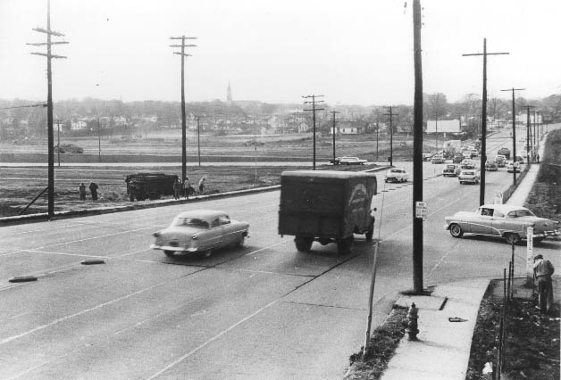 Independence Boulevard as it crossed the Thompson Orphanage Farm, 1955