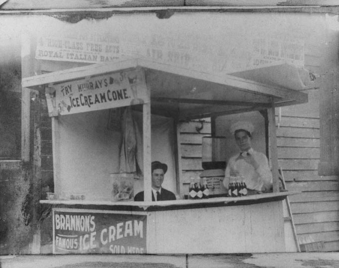 Harry Shaw (seated) was the first to sell ice cream cones in Charlotte, 1900