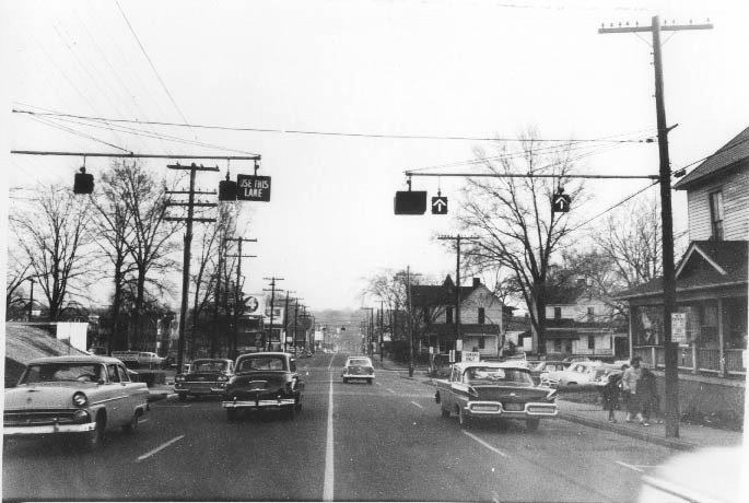 Looking east on Fourth Street towards the Myers Street intersection, 1950