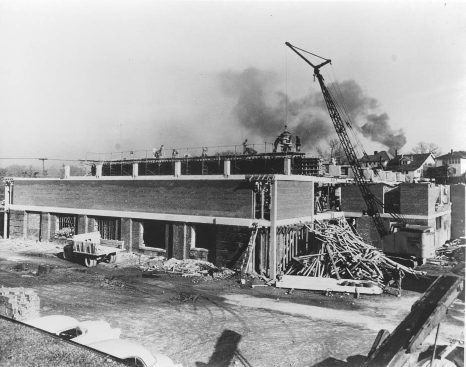 The Park Center under construction on the ruins of the Old Armory Auditorium, 1954