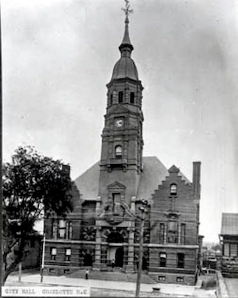 Charlotte City Hall in the 1890s was located in the 200 block of N. Tryon Street, 1891