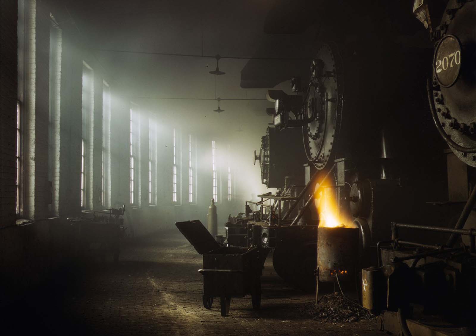 In the roundhouse of a Chicago and North Western Railroad yard in December 1942.