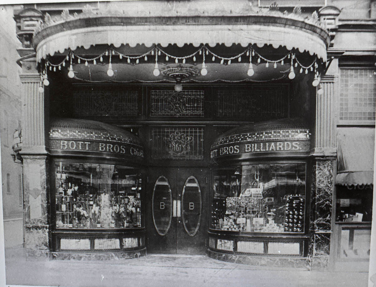 Bott Brothers Billiards entrance, 1880s