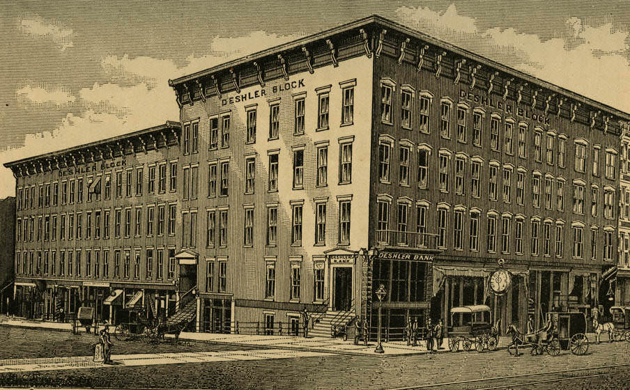 Deshler Block building engraving, 1885