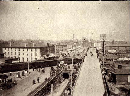 Union Station Tunnel and temporary wooden viaduct, 1888