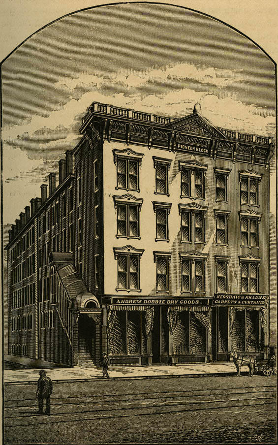 Pioneer Block building engraving, 1885