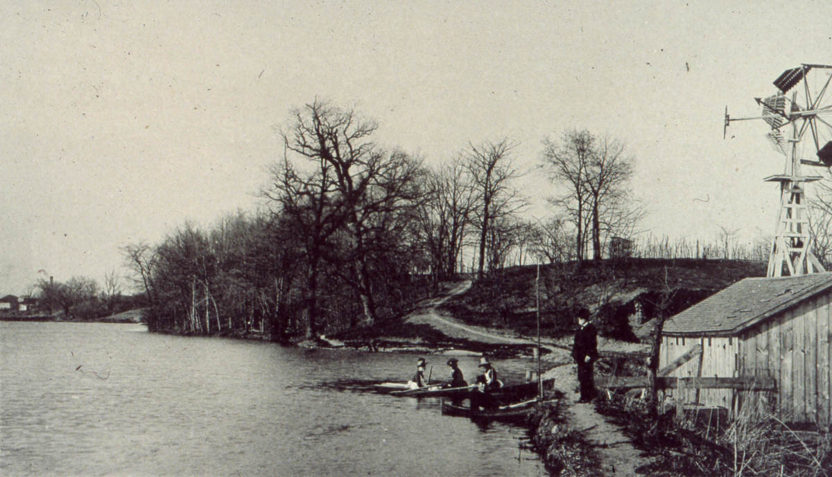 Boaters on the lake at Lake Park, 1889