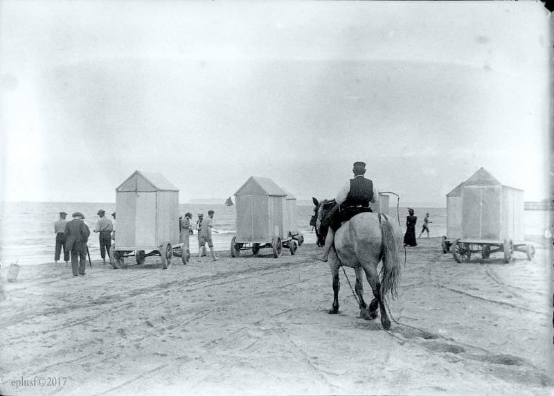 Beach huts, Deauville, 1900