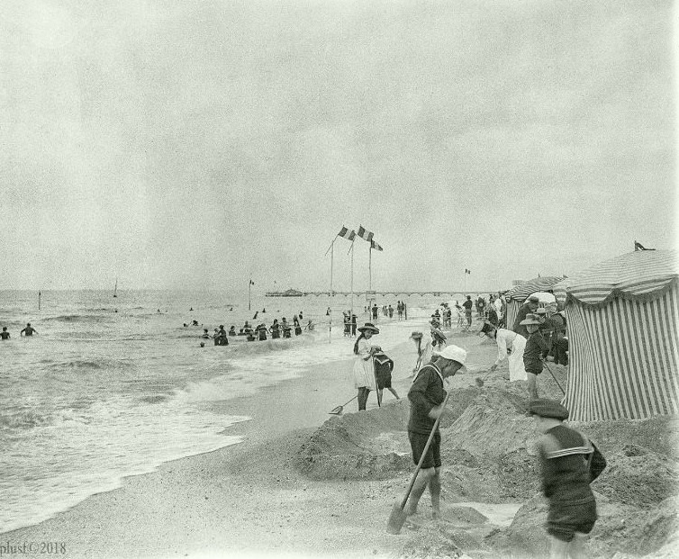 The beach, Trouville, around 1900