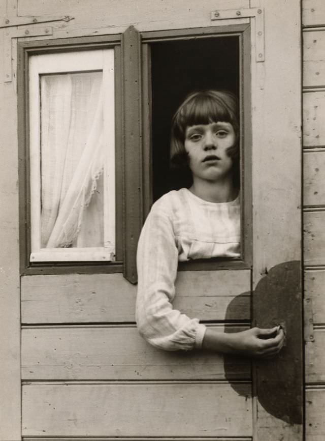 Girl in fairground caravan