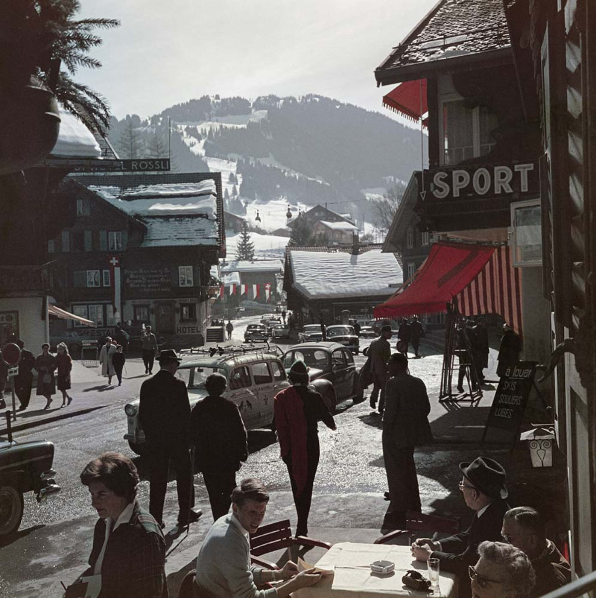 The town centre at the ski resort of Gstaad, Switzerland, 1961.