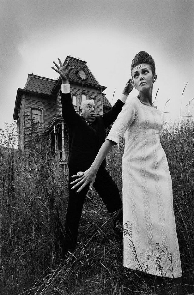 Ina Balke and Alfred Hitchcock, Harper's Bazaar, 1962