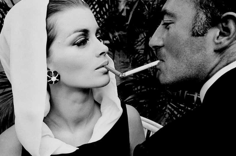 Astrid Heeren and a suave dude, Palm Beach, 1964