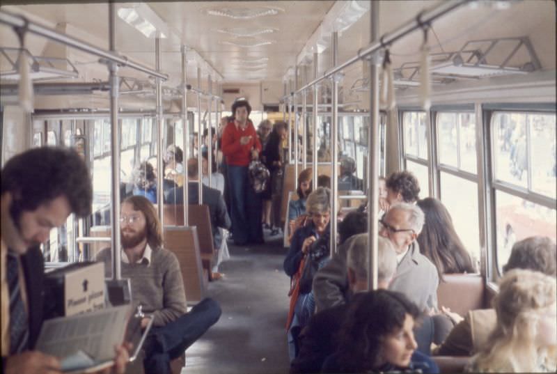 Interior view of a tramcar, Melbourne, circa 1970s