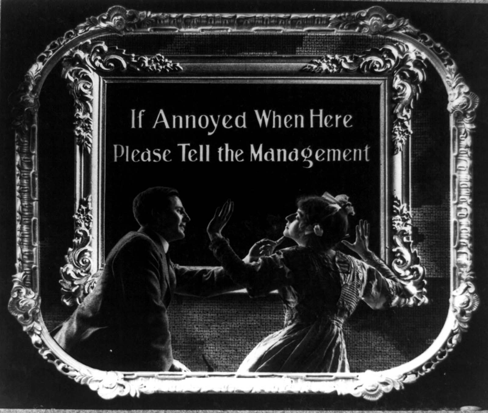 This slider shows a man trying to touch a woman – who is urged to ‘tell the management’ if she is being harassed.