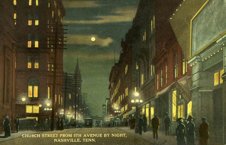Church Street from Fifth Avenue by Night, Nashville, 1910s
