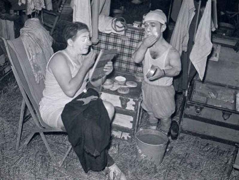 Circus folk prepare for performance at Nashville, Tennessee, 1938