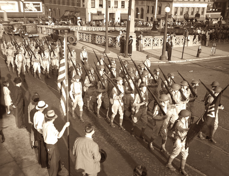 Photograph of 117th Infantry, Tennessee National Guard on parade at Legislative Plaza, Nashville, 1936