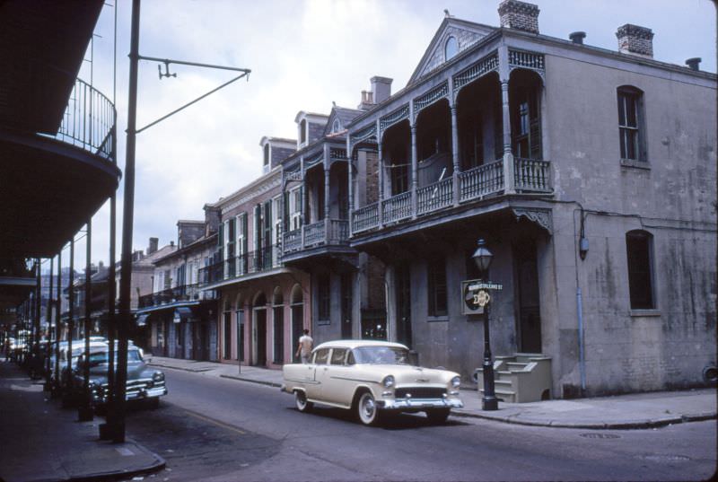 Corner of Bourbon and Orleans Streets, New Orleans, 1956.